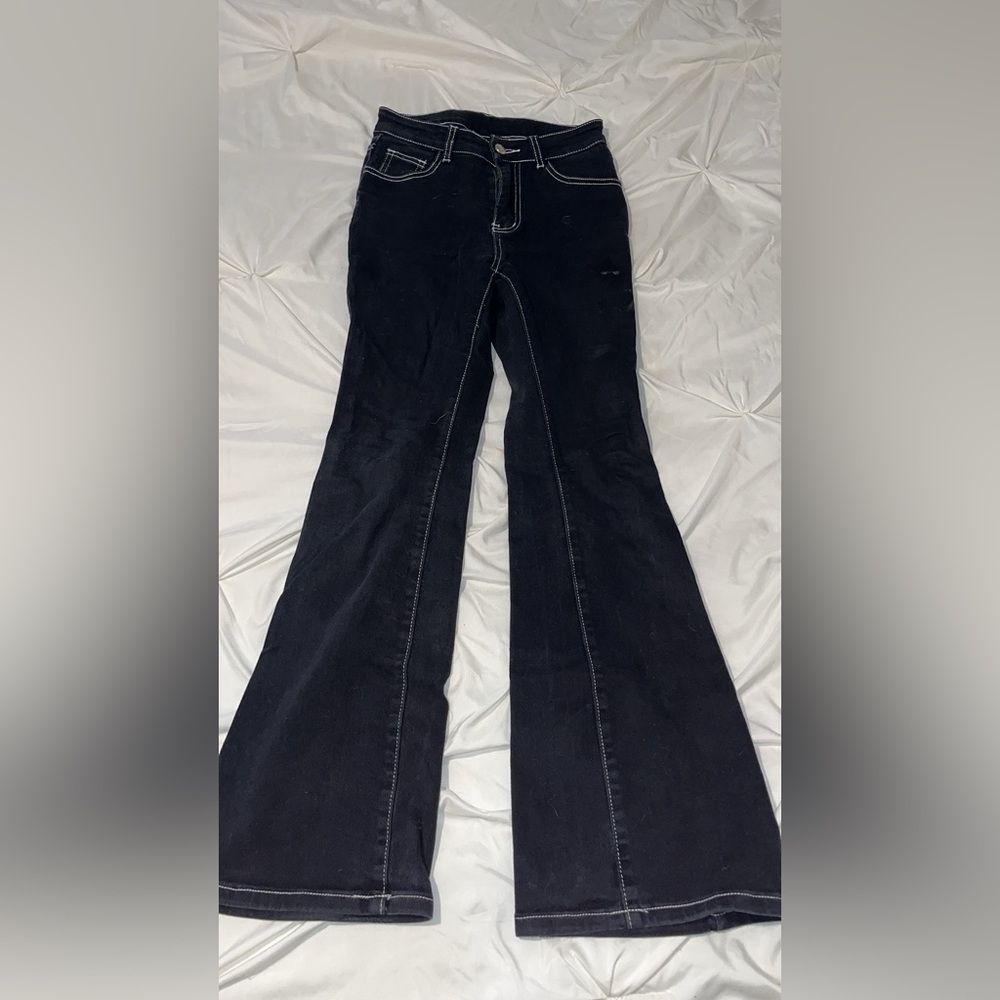 Black Flared Jeans w/ Butterfly Design Patches on Back